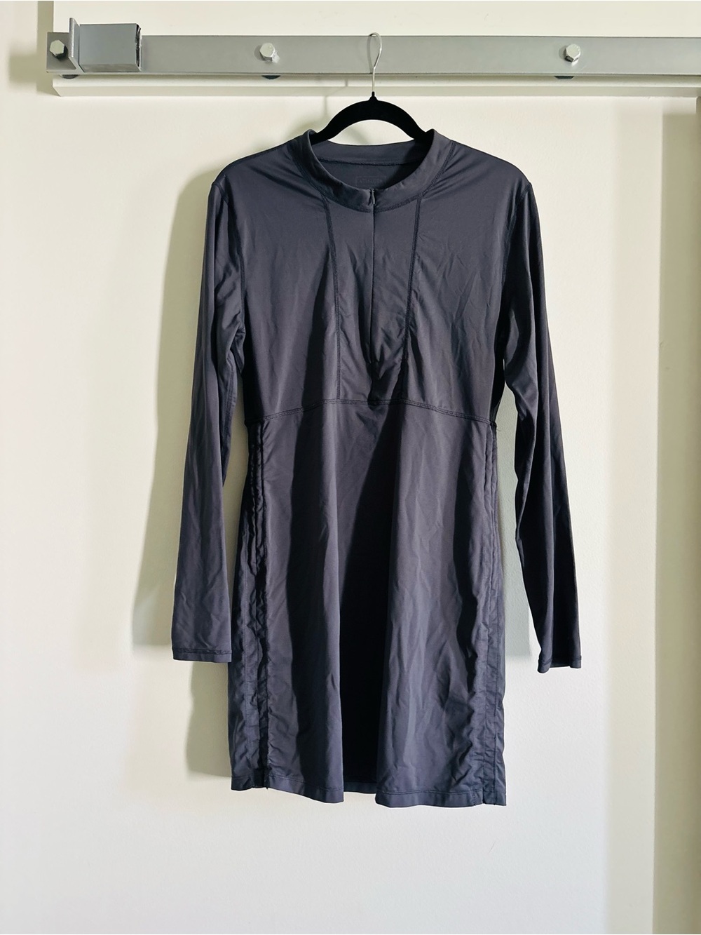 Athleta Half Zip Ruched Rash Guard Swim Top